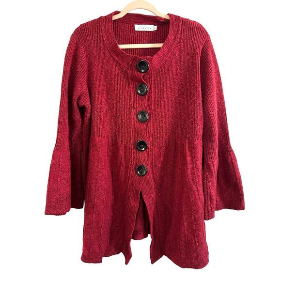 WILLOW Red Large Button Bell-Sleeve Knit Cardigan Sweater - Sz Large - Picture 1 of 5